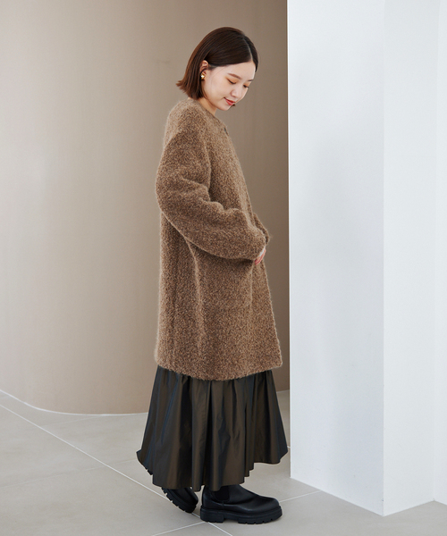 IENA（イエナ）の「ループツイードコクーンコート（ノーカラーコート