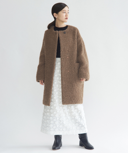 IENA（イエナ）の「ループツイードコクーンコート（ノーカラーコート