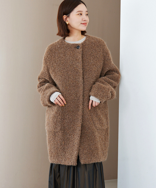 IENA（イエナ）の「ループツイードコクーンコート（ノーカラーコート