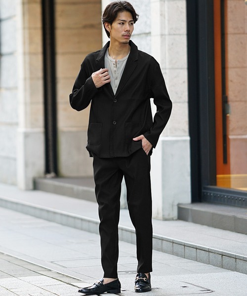 カッチリ素材スマートセットアップ メンズ ルーズシルエット 上下