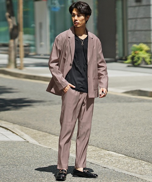 セール】カッチリ素材スマートセットアップ メンズ ルーズシルエット