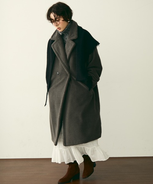 セール】ボアダブルロングコート（チェスターコート）｜Trish