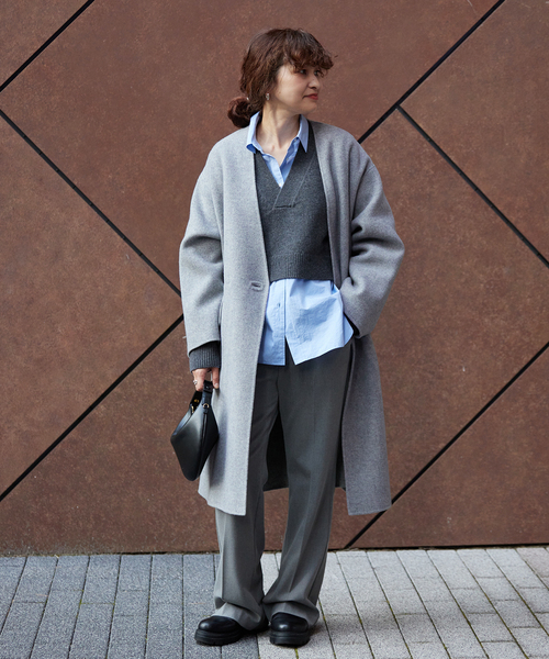 IENA（イエナ）の「モッサーダブルフェイス Vネックコート（ノーカラー