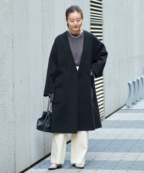 IENA（イエナ）の「モッサーダブルフェイス Vネックコート（ノーカラー