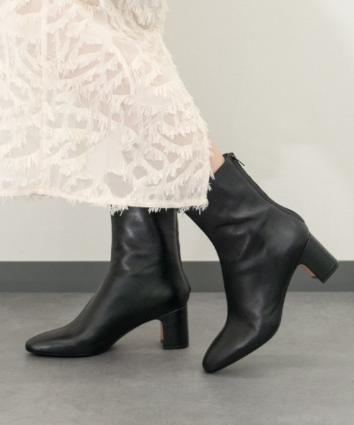 セール】【FABIO RUSCONI】バックジップスムースレザーショートブーツ