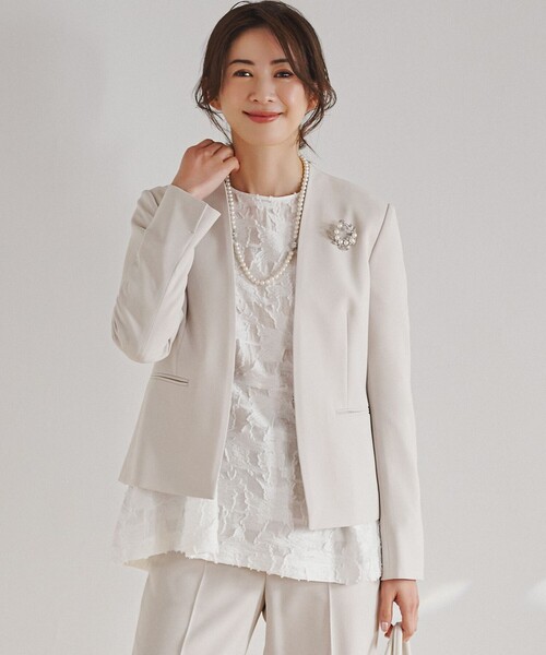 セットアップ対応/洗える】トリアセダブルジョーゼット ノーカラー