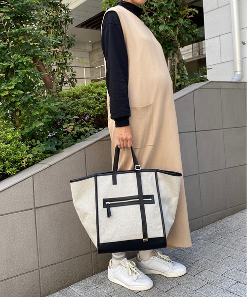 働くママにも＊軽量＆大容量 バイカラーキャンバストート マザーズ