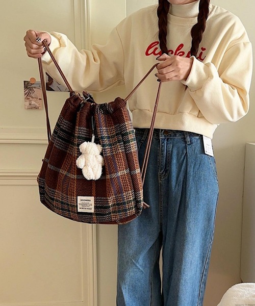 Liaa/チェック柄 2way トート ナップサック リュック A18712（バック