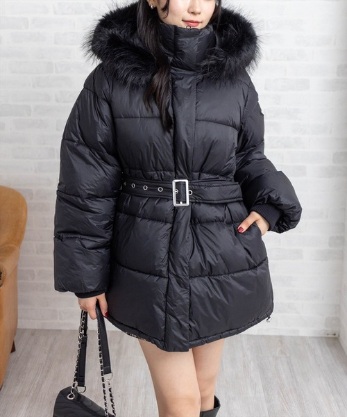 セール】ベルト付きエコファー中綿ダウン［大人 カジュアル 着回し力