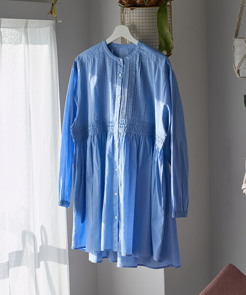 インド ピンタック チュニックブラウス/ ミニワンピース（シャツ