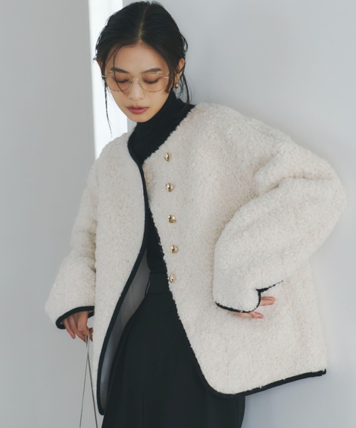 ECOPELパイピングボアジャケット（ノーカラージャケット）｜anuans（ア