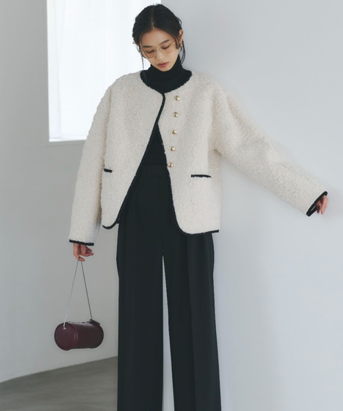 ECOPELパイピングボアジャケット（ノーカラージャケット）｜anuans（ア