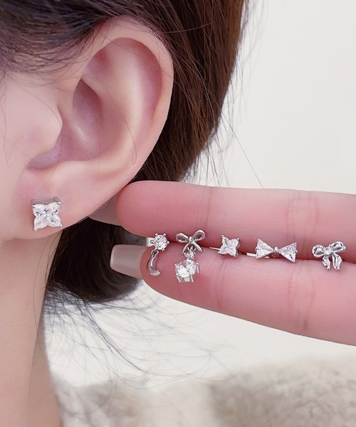 セール】/【片耳ピアス】ラインストーンデザインバーベルピアス/片耳用