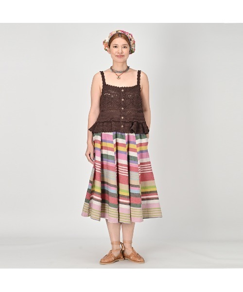 45R インドリネンツイルのマルチ縞イージースカート¥52,800