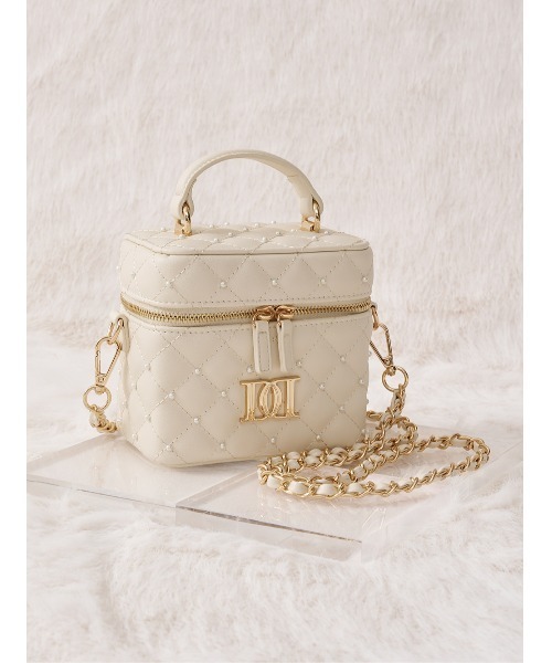 ゴールドパーツ】キルティングパールスクエアミニバッグ（ショルダー