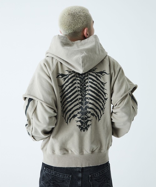 フーディー｜Fire Bones Layered Sleeve Zip Hoodie｜SUPPLIER