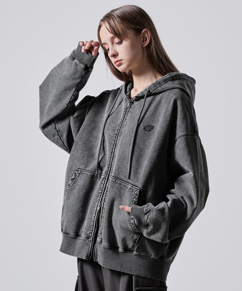 セール】【CLEL】Heavy Weight Logo Embroidered Full-Zip Hoodie