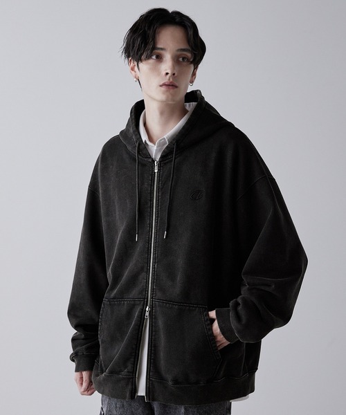 セール】【CLEL】Heavy Weight Logo Embroidered Full-Zip Hoodie