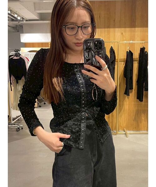 2WAYシアーベロアホックデザイントップス（Tシャツ/カットソー