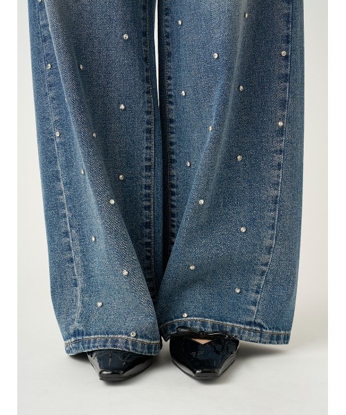 FRAY I.D（フレイアイディー）の「ハイウエストワイドビジューデニム