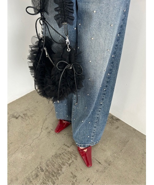 FRAY I.D（フレイアイディー）の「ハイウエストワイドビジューデニム