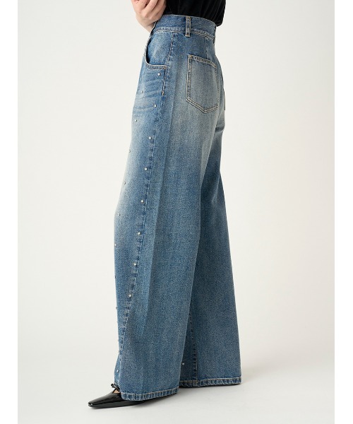 FRAY I.D（フレイアイディー）の「ハイウエストワイドビジューデニム