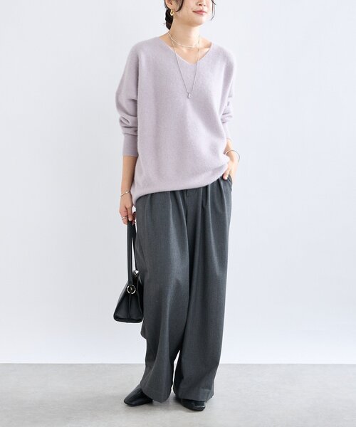 抜け感シルエット】ヘアリーウール片畦Vネックニット（ニット/セーター