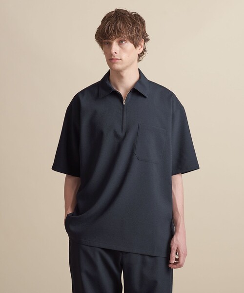 ZOZO限定】シアサッカー ハーフジップシャツ -セットアップ対応