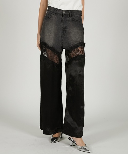 デニムレースブロッキングパンツ / Denim Lace Blocking Pants（デニム