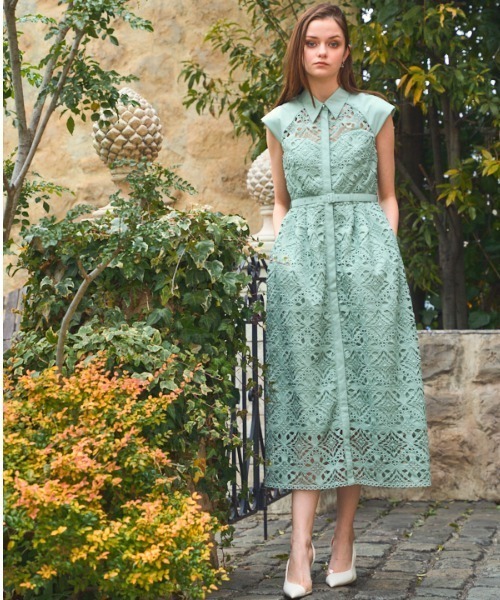 French chemical lace shirt dress フレンチケミカルレースシャツ