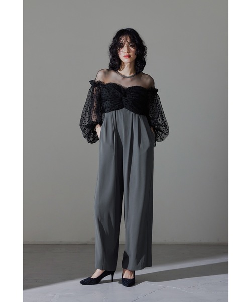 セール】フロッキードットパンツドレス オールインワン パーティー