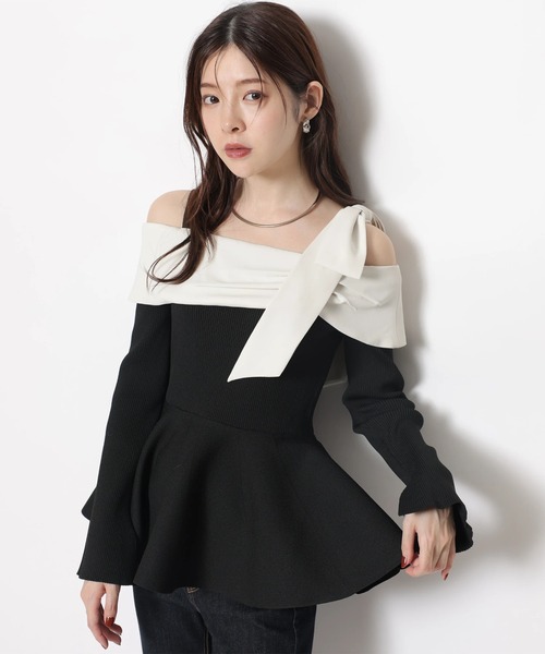 Rirandture（リランドチュール）の「オフショルリボンドッキングニット