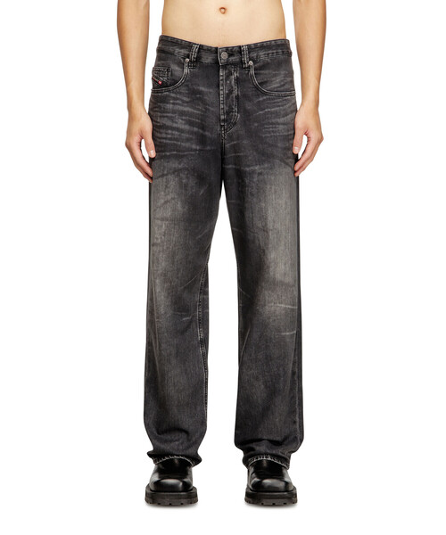メンズ ブラック ワイドデニムパンツ RELAXED 2001 D-MACRO（デニム