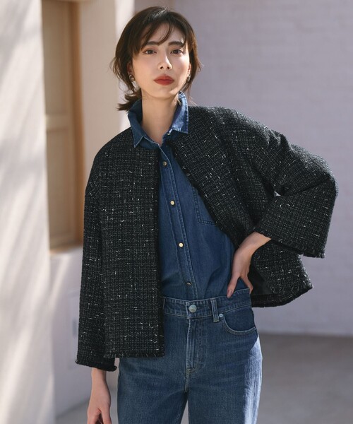 GIOLICA ノーカラー ツイード ジャケット（ノーカラージャケット）｜23