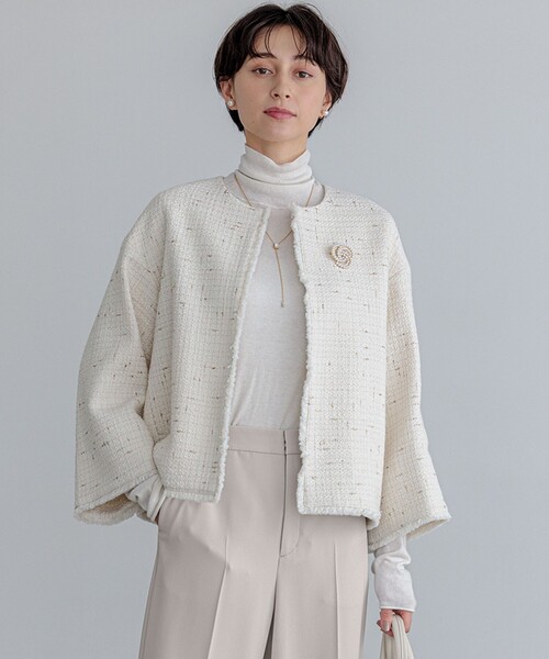 GIOLICA ノーカラー ツイード ジャケット（ノーカラージャケット）｜23