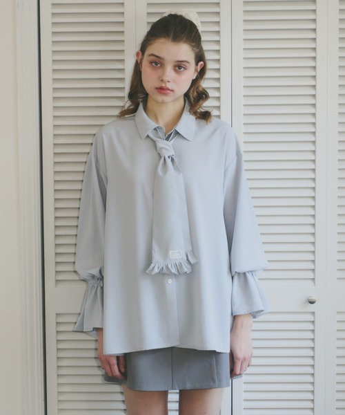 volume sleeve frill tie blouse / タイ付きブラウス（シャツ/ブラウス