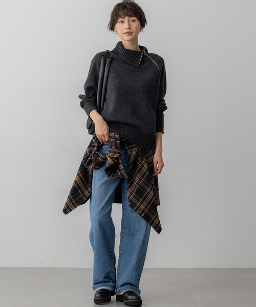 セール】ボイルドウールコンビ ジップ タートルニット（ニット