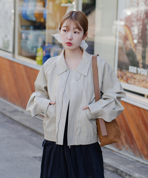 セール】【2サイズ展開】フェイクレザーショートブルゾン（ブルゾン