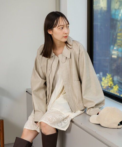 セール】【2サイズ展開】フェイクレザーショートブルゾン（ブルゾン