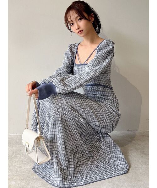 バイカラーツイードマーメイドニットワンピース（ワンピース