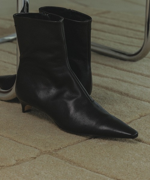 セール】【W S（ドゥーブル）】ポインテッドトゥ レザーヒールショート