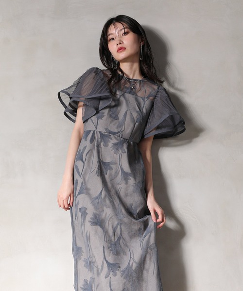 セール】シアー素材 フラワー刺繍 ワンピース ドレス 結婚式 お呼ばれ