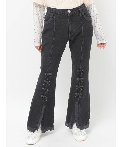ribbonスリムフレアデニムパンツ（デニムパンツ）｜merry jenny