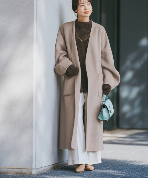 Noble（ノーブル）の「Super160sパフスリーブロングコート（ノーカラー