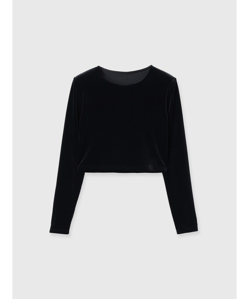 ベロアクロップドカットトップス（Tシャツ/カットソー）｜anuans（ア