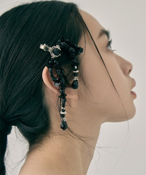 tanakadaisuke/タナカダイスケ】black beads ribbon clip/ブラック