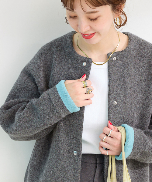 セール】2層スムース編みニットブルゾン（カーディガン/ボレロ）｜B.C