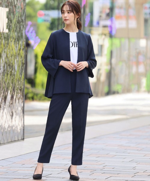 セール】洗える スーツ セットアップ パンツスーツ ノーカラー