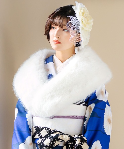 レディース 成人式 ファー ショール フォックス調 フェイクファー オフ