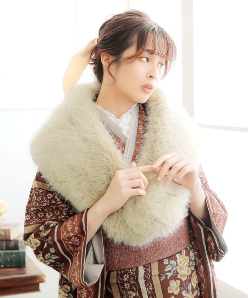 レディース 成人式 ファー ショール フォックス調 フェイクファー オフ